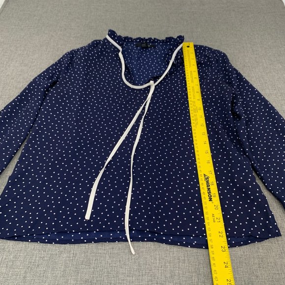 Forever 21 Long Sleeve Pull Over Blouse Navy Blue White Polka Dots Small Ruffled - Picture 4 of 11